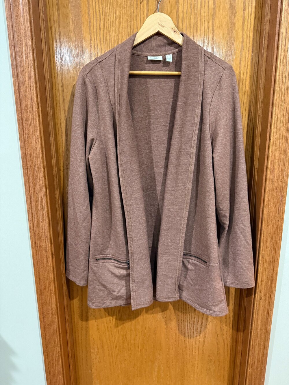 Lounge Cardigan Sweater Open Front Brown Knit Zip Pocket Size L